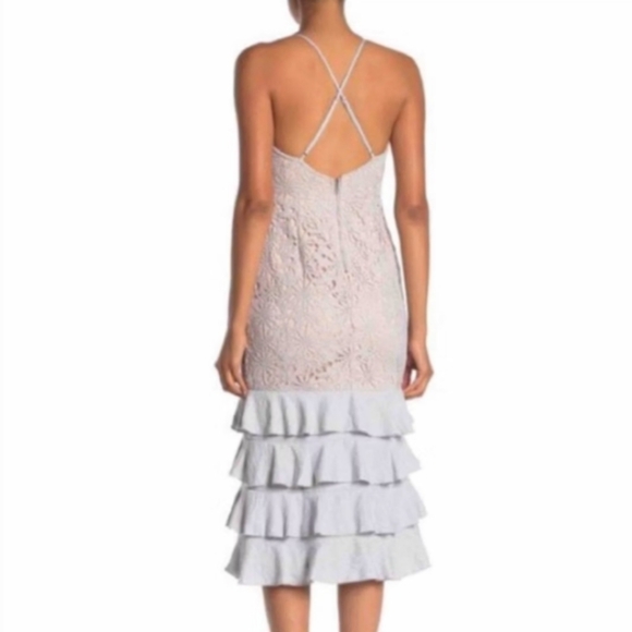 Anthropologie Endless Rose Lace Overlay/Ruffle Bottom Midi Dress - Picture 5 of 14